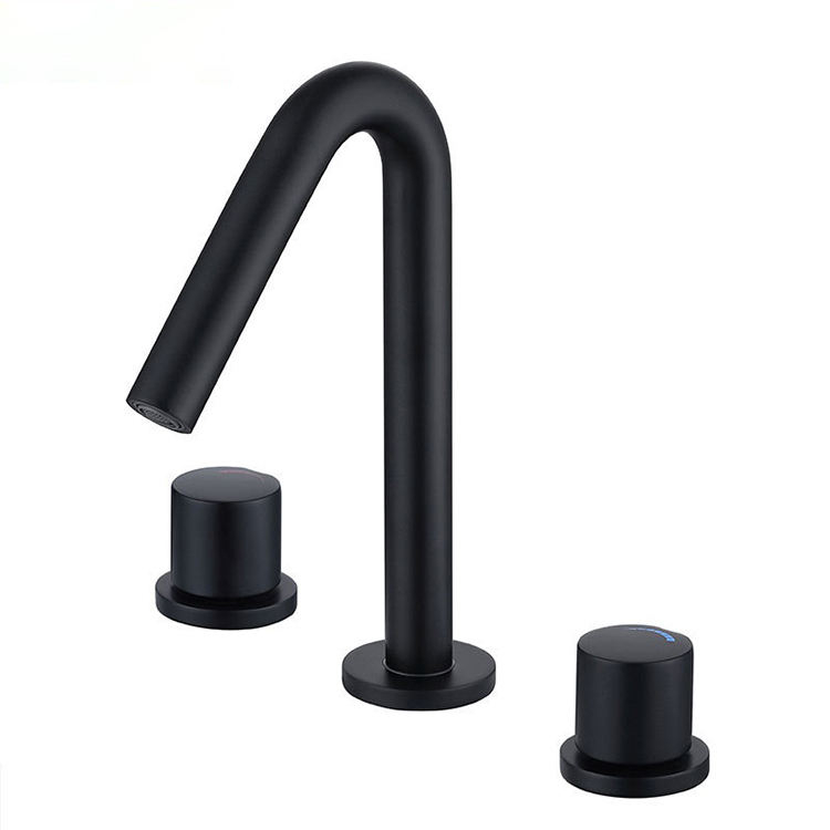 Deck Mounted Double Handle 3 Hole Bathroom Faucet Wash Basin Mixer Widespread