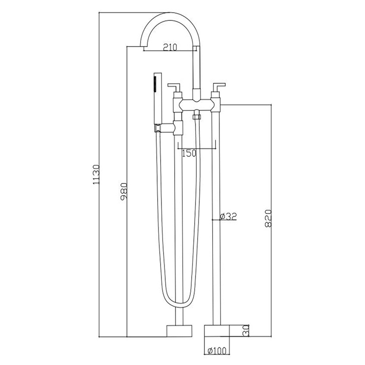 Two Handles Freestanding Tub Filler Floor Mounted Bathtub Faucets