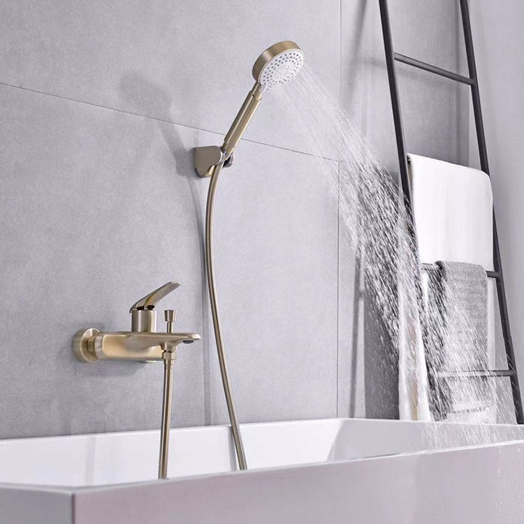 Bathroom Hot Cold Water Function Wall Mounted Bathtub Shower Mixer Set Gold