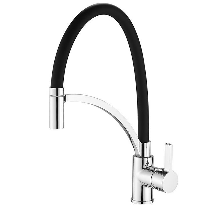 Single Hole Deck Mounted Brass Chrome Black Silicon Flexible Hose Kitchen Sink Faucet Tap