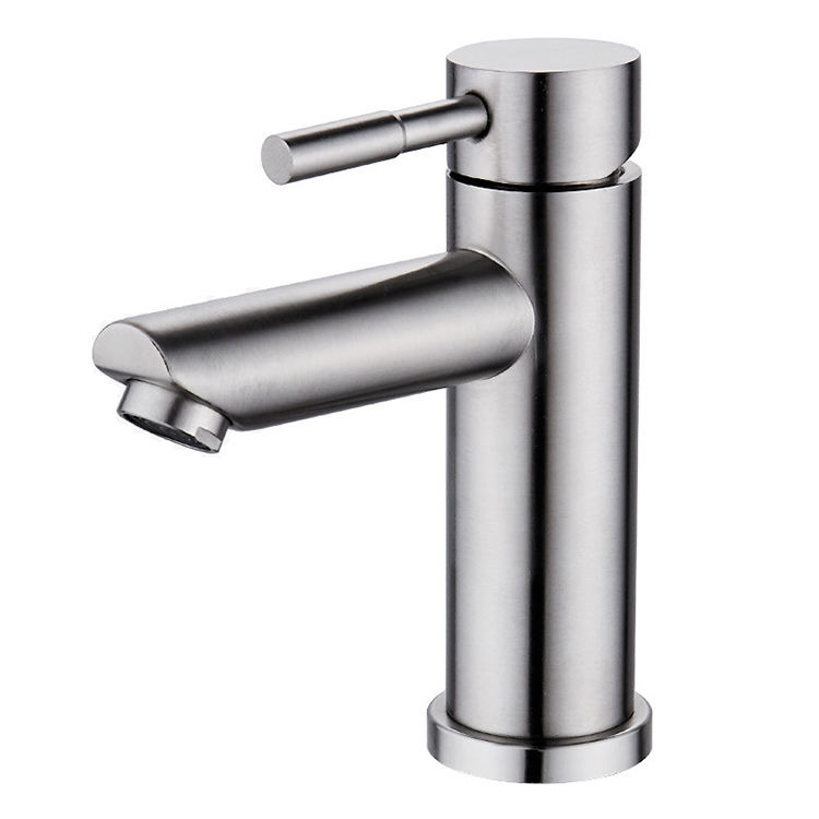 Deck Mounted Single Handle SUS304 Stainless Steel Round Basin Faucet for Bathroom Sink
