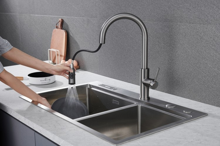 Hot and Cold Water Stainless Steel Pull Down Kitchen Faucet Mixer Tap