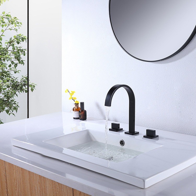 High-Arc 3 Hole 2 Handle Widespread Bathroom Lavatory Faucet Tap