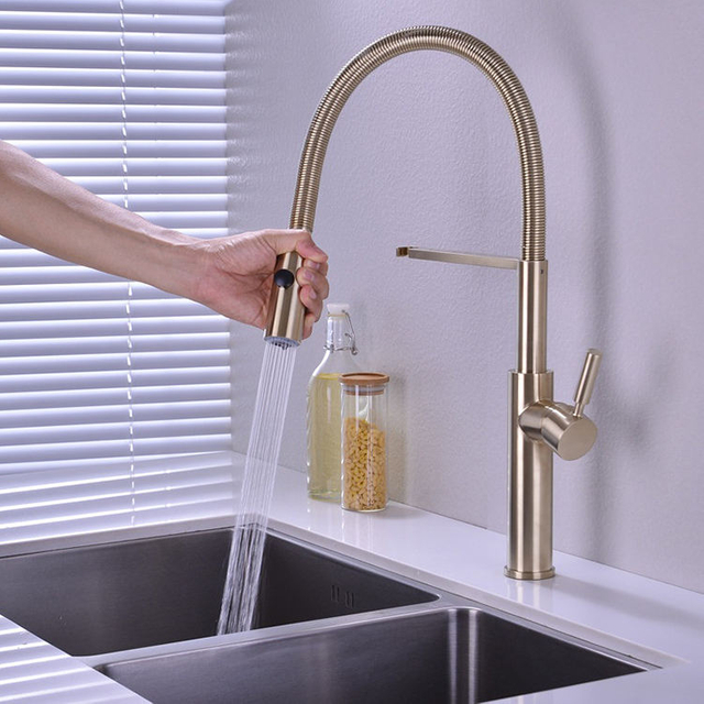 pull down sprayer kitchen faucets sink faucet pull out spring brushed gold or silvery chrome new arrival