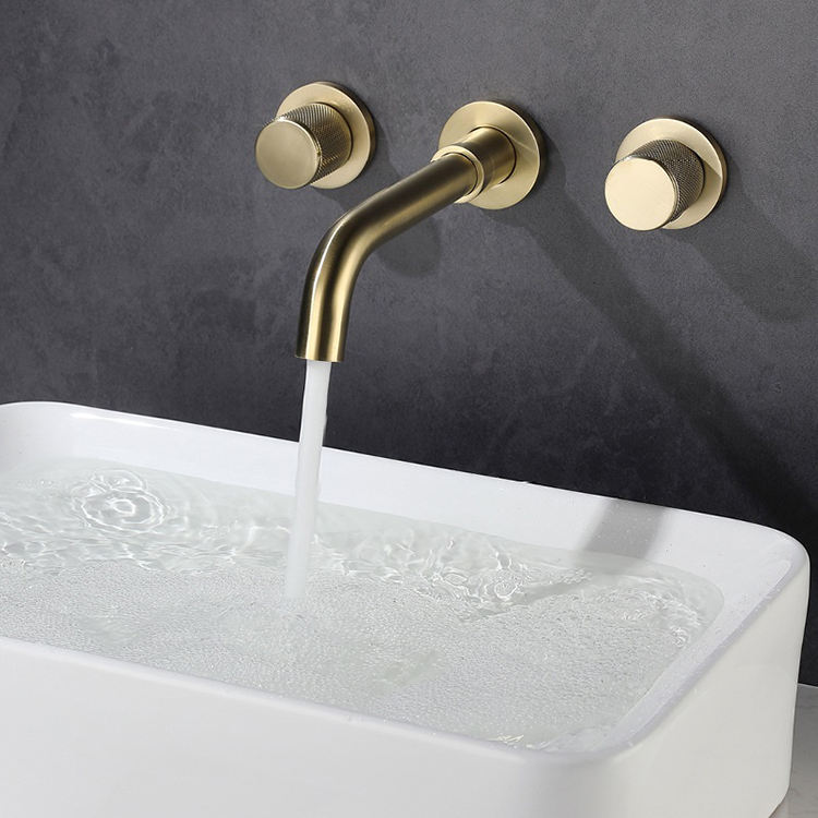 Brass Wall Mounted Concealed 3 Holes Bathroom Basin Sink Faucet