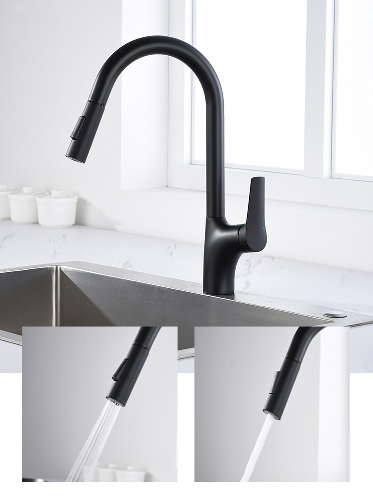 Single Hole Single Handle Black Kitchen Faucets Pull Down