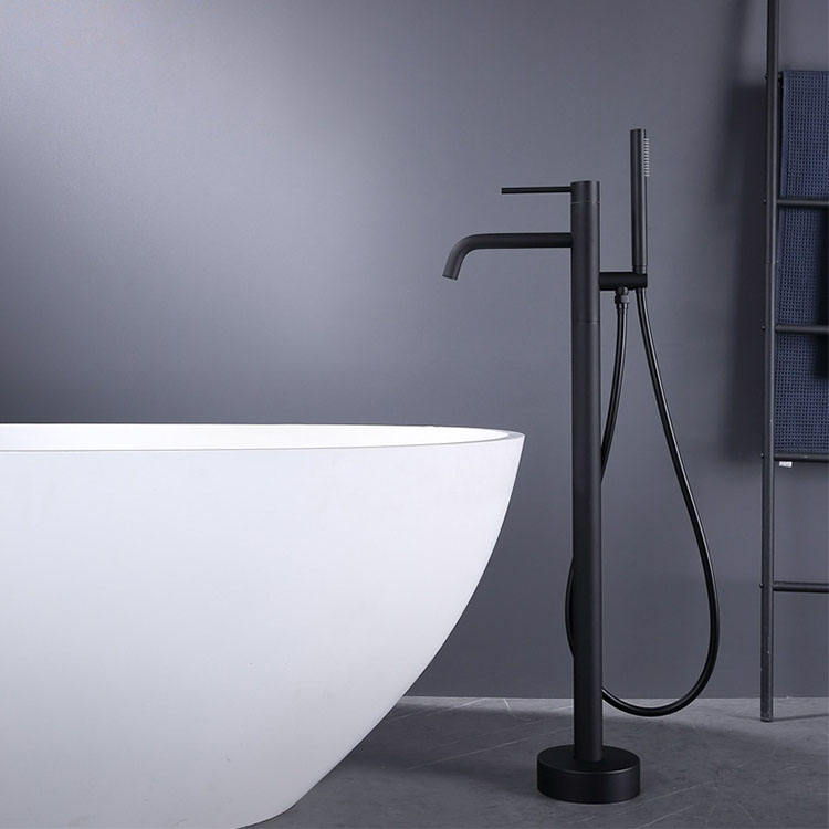 Black Brass Tub Filler Floor Mounted Freestanding Bathtub Mixer Tap Faucet