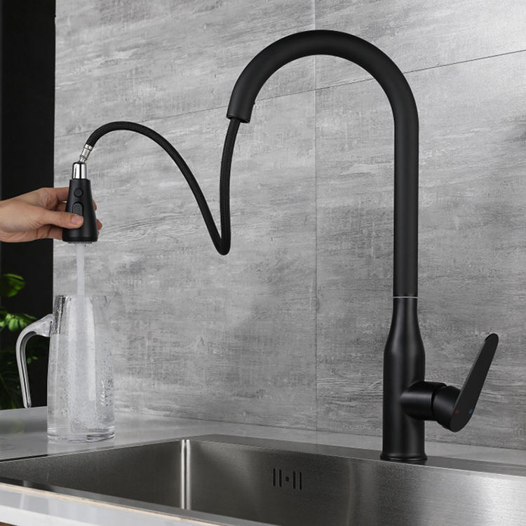 Single Hole Single LeverStainless Steel Pull Down Black Kitchen Faucet