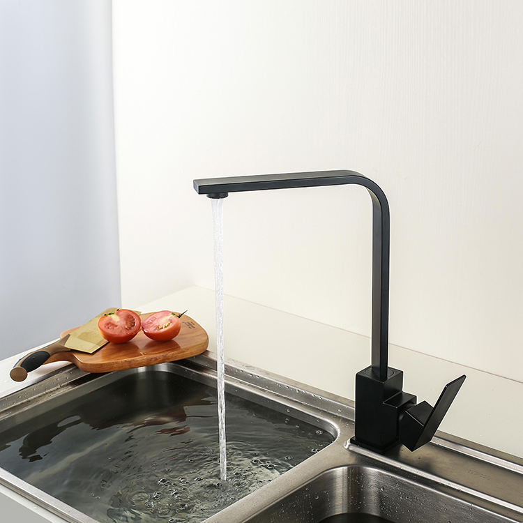 Modern Brushed Nickel Black Stainless Steel Square Base Shape Long Neck Kitchen Faucet