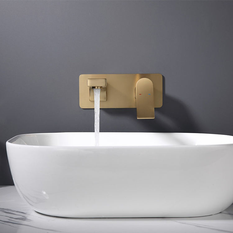 Bathroom Water Tap Brushed Gold Concealed Wall Mounted Basin Sink Faucet