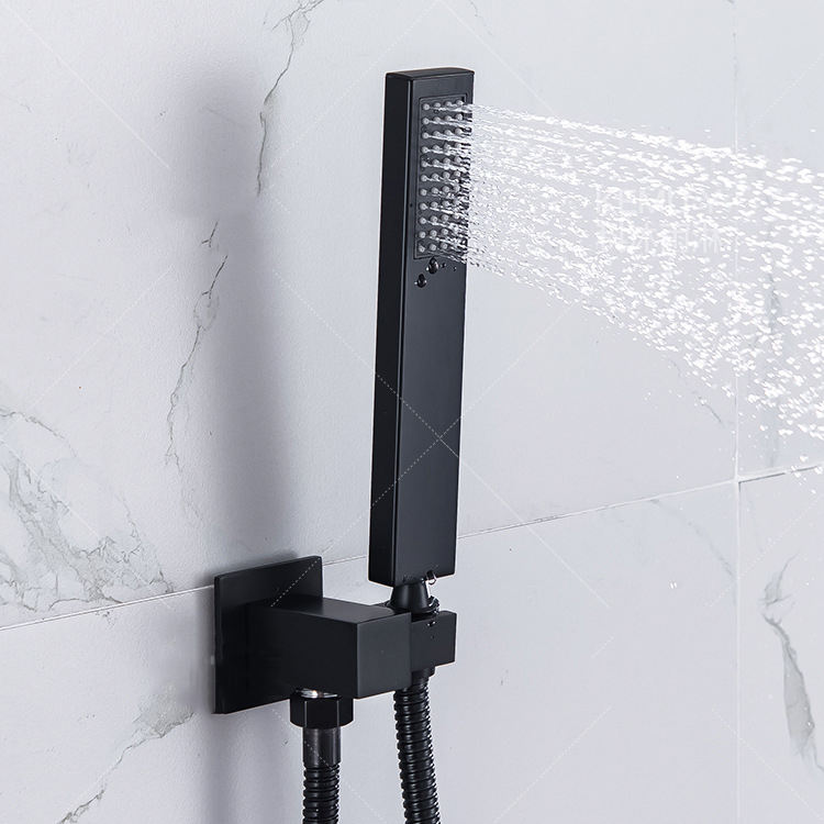 Brass Bathroom Concealed Black Shower Faucet Set