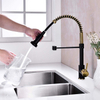 Black and Gold Modern Semi Pro Single Hole Sprial Put Out Spring Kitchen Faucet