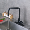 Deck Mounted Single Handle Square Arc Black Kitchen Sink Faucet with Pull Down Sprayer