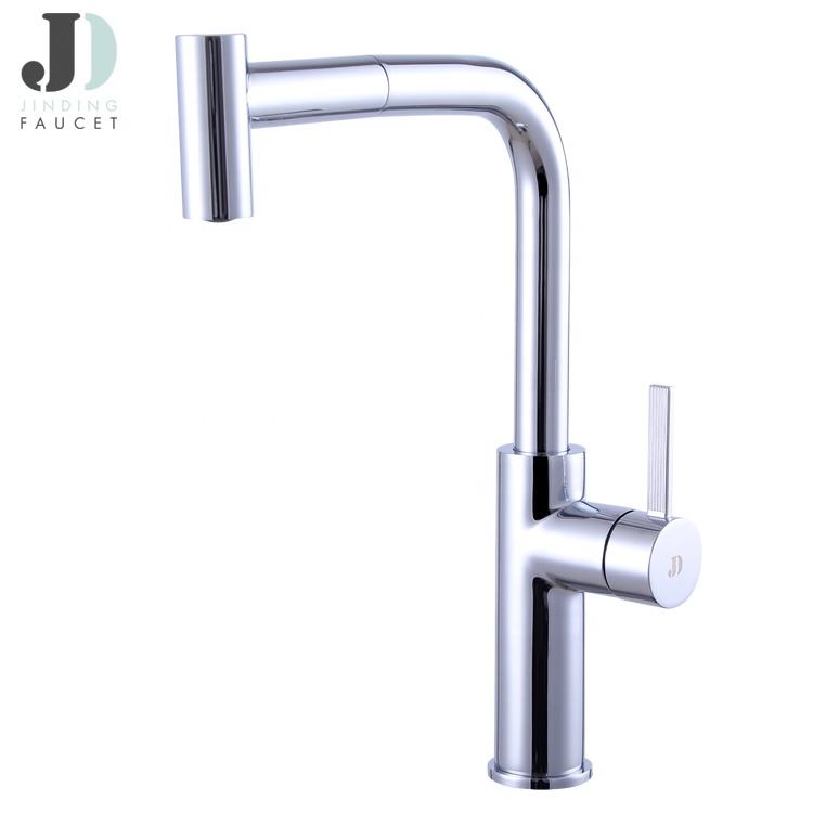 Modern Brass Chrome Deck Mounted Single Hole Single Lever Kitchen Sink Faucets Mixer Tap with Pull Out Spout