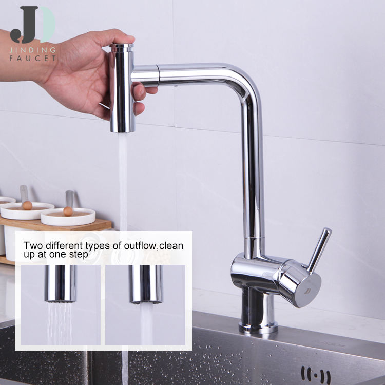 360 Rotation Brass Single Lever Pull Out Kitchen Faucet Water Mixer