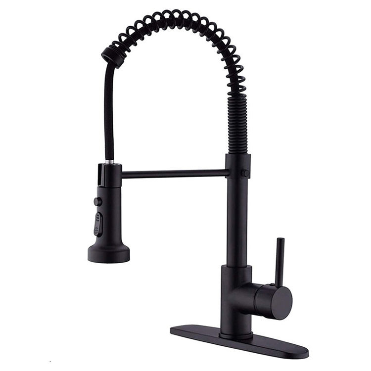 Single Handle Semi Pro Pull Down Pull Out Spring Kitchen Sink Faucet Stainless Steel