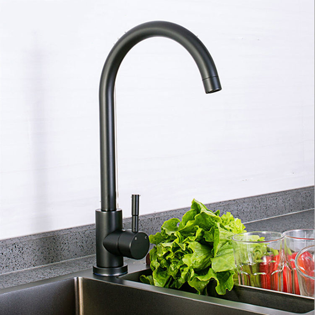Hot Selling Single Cold SUS 304 StainlessSteel Kitchen Faucet Black