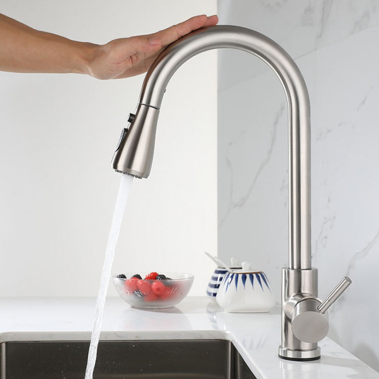 360 Degree Rotating Smart Touch Stainless Steel Pull Down Pull Out Kitchen Faucets