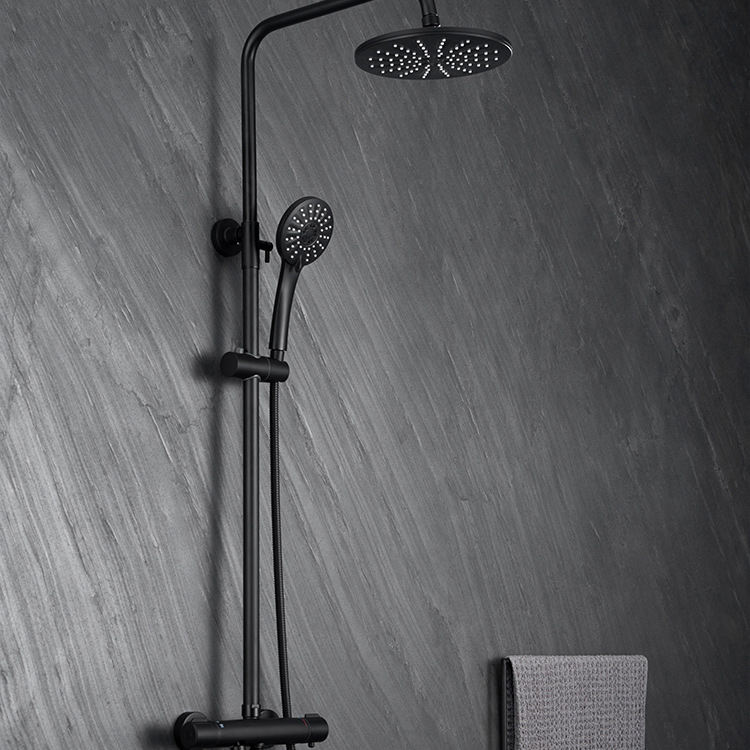 Brass Exposed Wall Mounted Bathroom Rain Shower Faucet Mixer Set