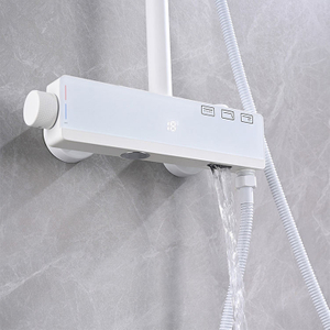 Exposed Wall Mount Brass Bathroom Push Button Digital Display Rain Shower Mixer Set