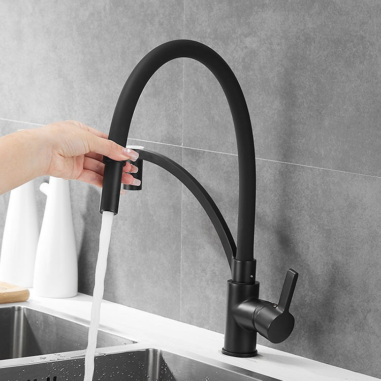 Chrome Black Color Hot Cold Water Function Deck Mounted Silicon Flexible Hose Brass Kitchen Faucet Sink Tap