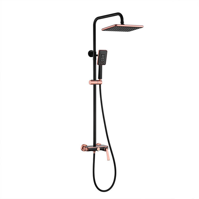 Black Rose Gold 3 Way Exposed Shower System Mixer Set Bathroom