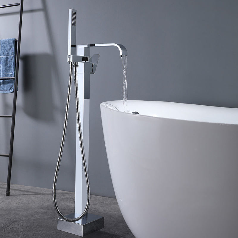 Chrome Floor Tub Filler Faucet Brass Black Freestanding Bathtub Shower Mixer Faucet with Hand Shower