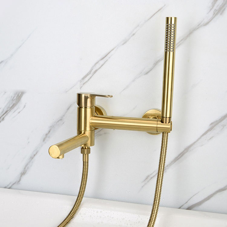 Wall Mounted Single Handle Gold Bathtub Faucet Tub Filler Tap