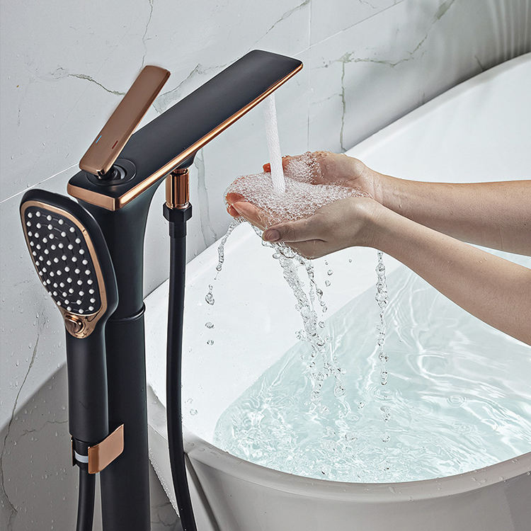 Black White Floor Mounted Free Standing Freestanding Bathtub Faucet