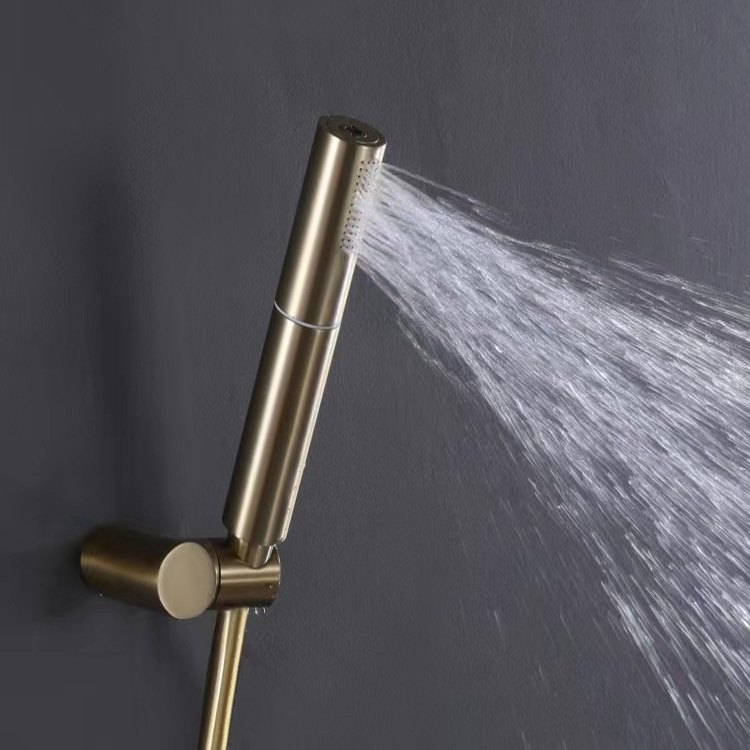 Brushed Gold Wall Mounted Exposed Hot and Cold Rain Fall Bath & Shower Faucets Shower System Sets