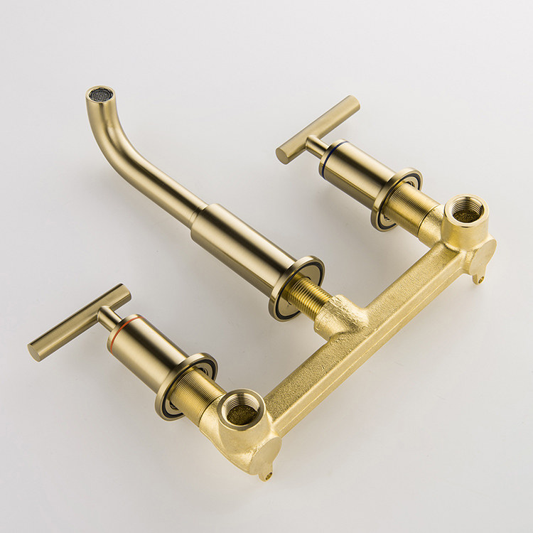 Household Bathroom 3 Holes Wall Mount Concealed Wash Basin Faucet Gold