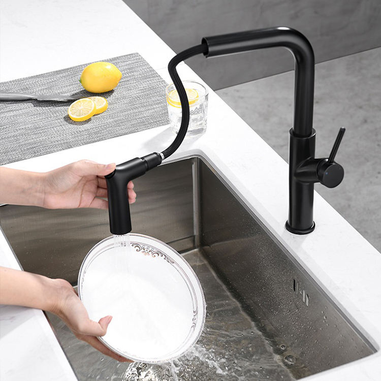 2 Modes Black Kitchen Sink Taps Faucet Pull Out