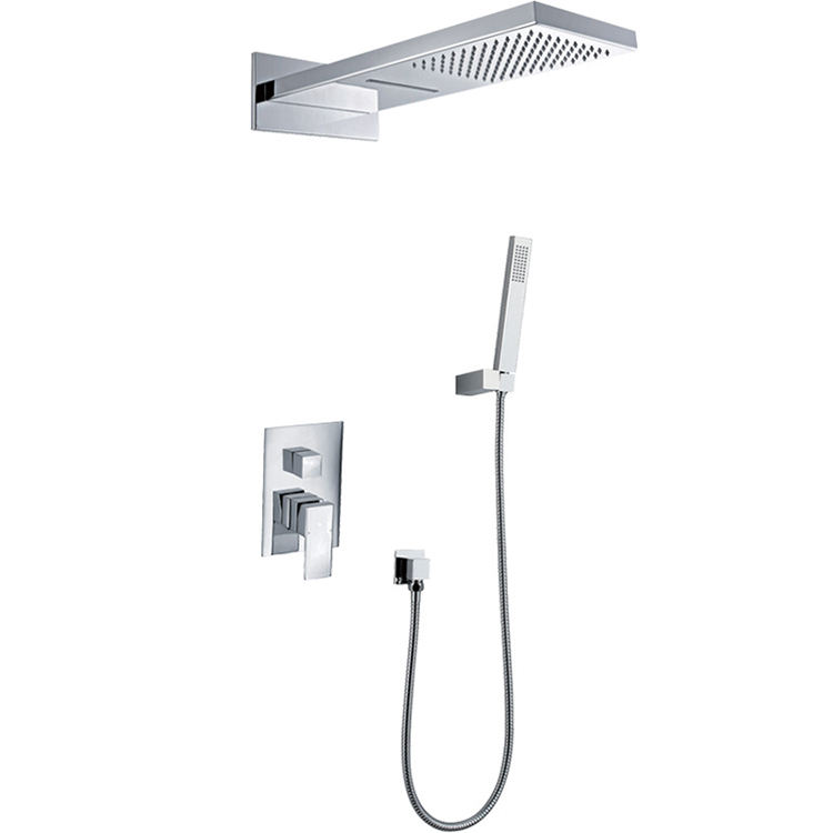Brass Black Chrome Bathroom Concealed Waterfall Rain Shower System Set