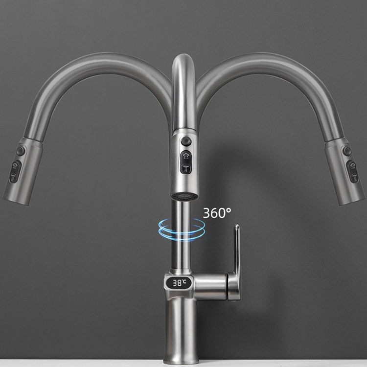 Modern 360 Degree Swivel Kitchen Sink Faucet Tap Pull Down with Temperature Digital Display