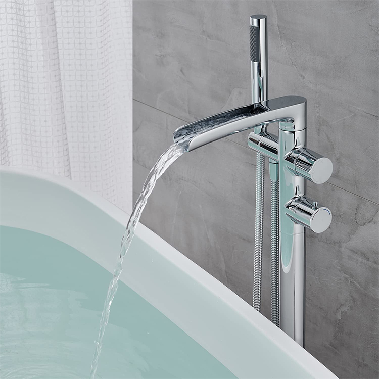 Floor Mount Bathroom Bathtub Faucets Mixer Tap Fresstanding Waterfall Bath Tub Faucet