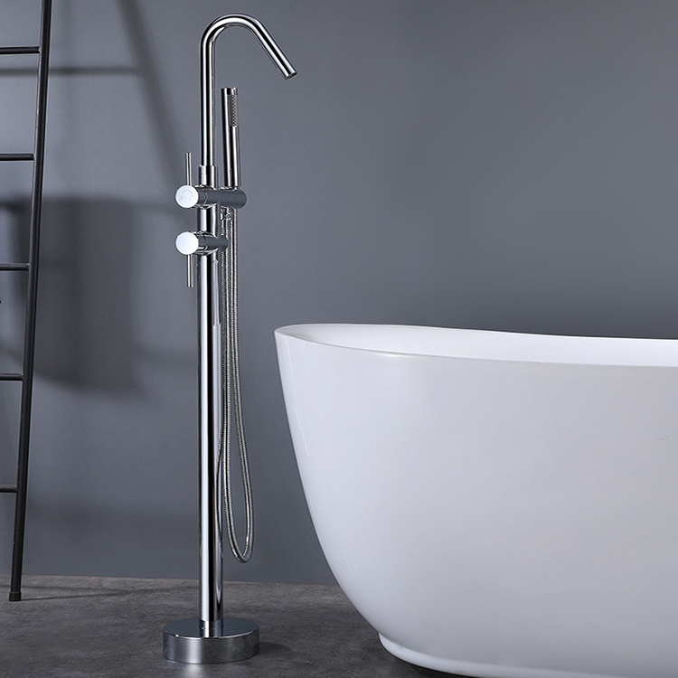 Chrome Brass Freestanding Tub Filler Bathtub Faucet Tap