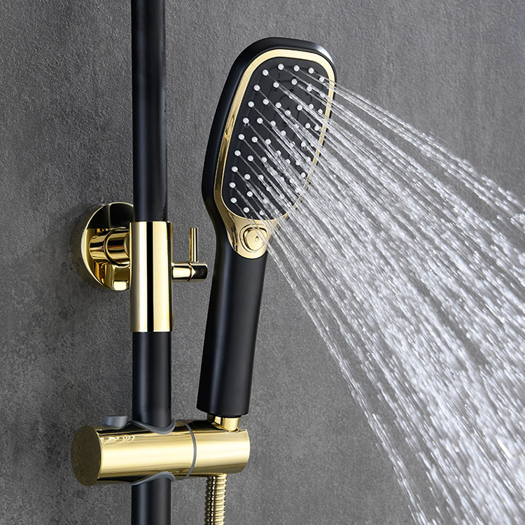 Brushed Gold Wall Mounted Exposed Hot and Cold Rain Fall Bath & Shower Faucets Shower System Sets