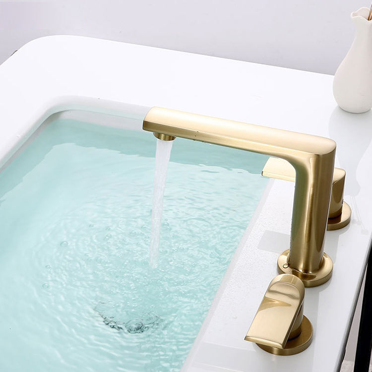 Deck Mounted Brass Widespread Bathroom Basin Sink Faucet 3 Hole 2 Handles