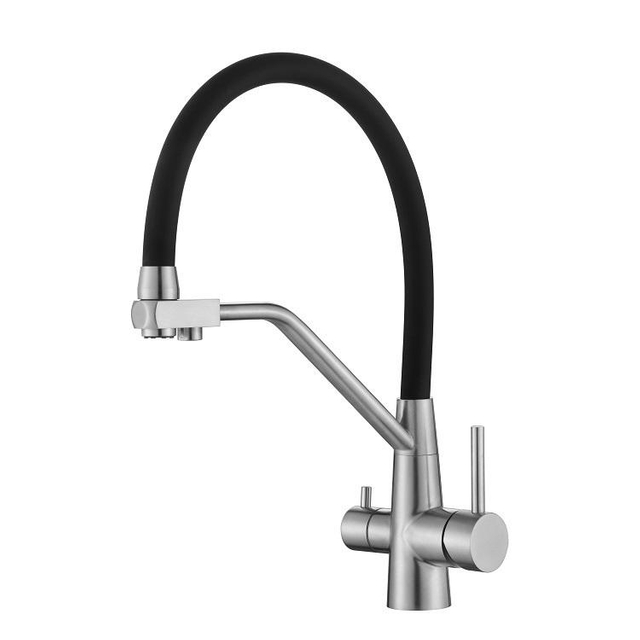 Stainless Steel Two Lever Flexible Kitchen Tap Faucet Water Purifier 3 Way