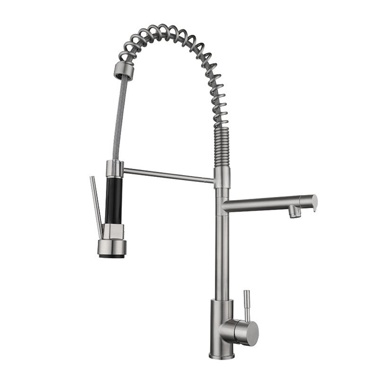 Semi Pro Hot and Cold Stainless Steel Deck Mounted Single Hole Pull Down Spring Kitchen Sink Faucet Mixer Tap