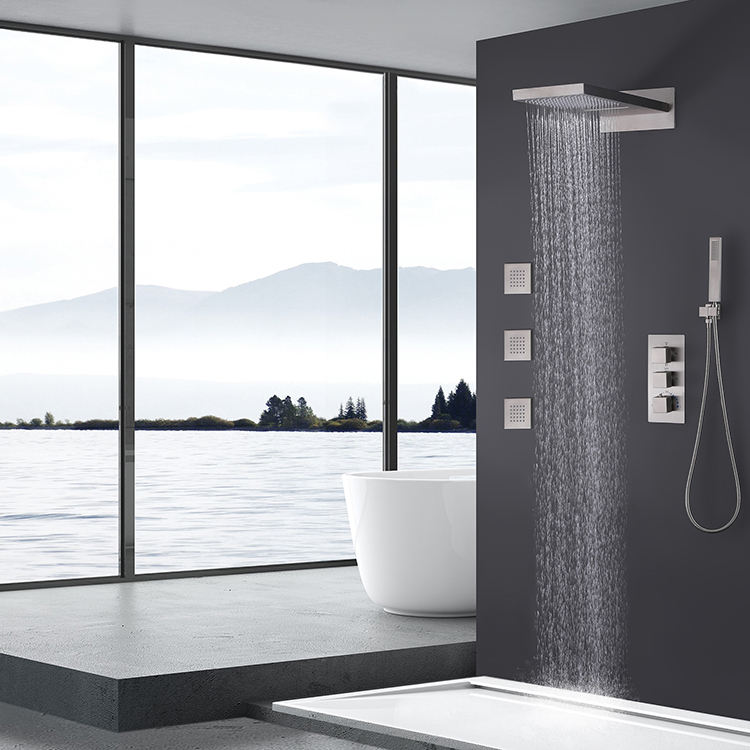 Bathroom Concealed Hidden Brass Rainfall Shower System Set Thermostatic