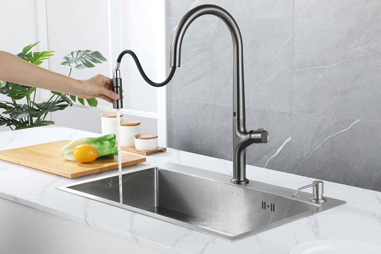 Deck Mounted Single Lever Pull Down Smart Touchless Kitchen Faucet