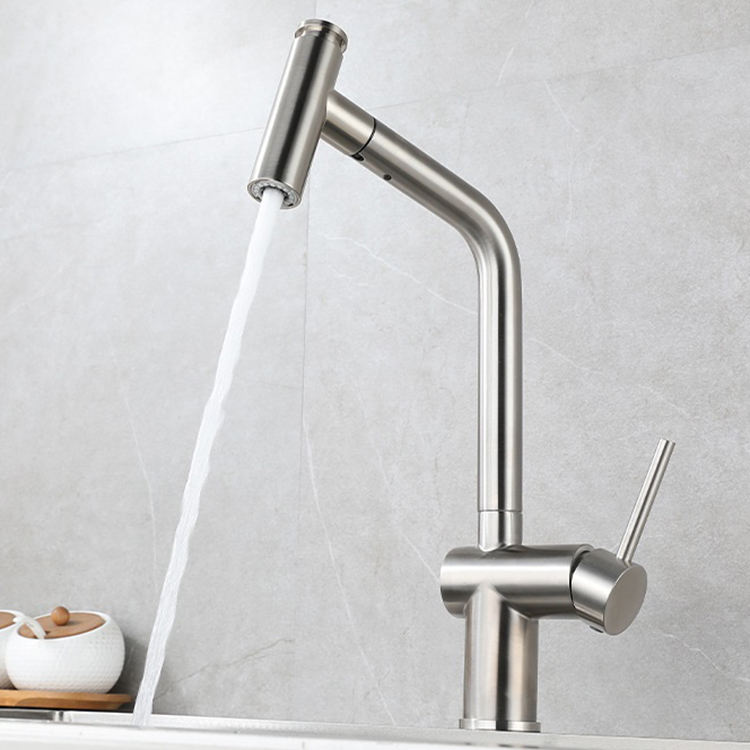 Factory Hot Cold Water Stainless Steel Kitchen Faucet Pull Out Mixer Tap