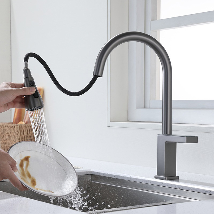 Brass Temperature Digital Display Retractable Kitchen Faucets with Pull Down Sprayer