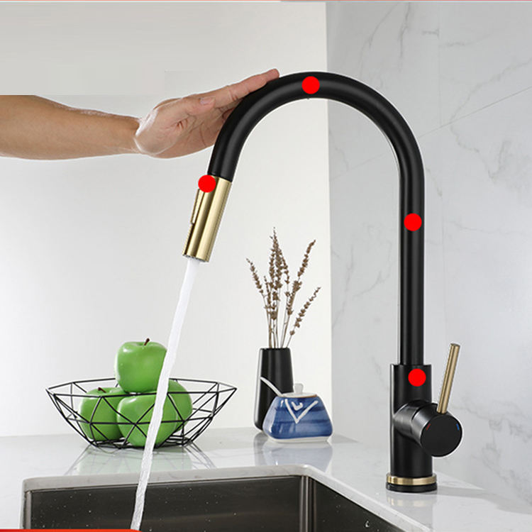 Matte Black 360 Rotating Hot and Cold 304 Stainless Steel Touch Sensor Kitchen Sink Faucet Pull Down