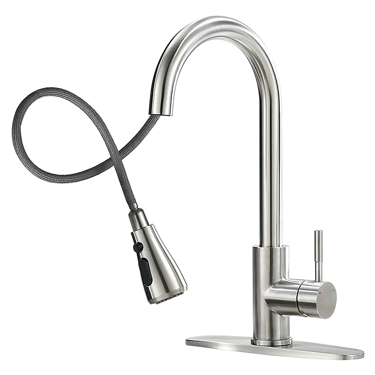 Stainless Steel Deck Mounted Single Lever Pull Out Sprayer Kitchen Sink Faucet Tap