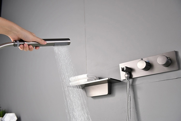 Thermostatic Black Waterfall Concealed Wall Mount Bathtub Faucet Shower