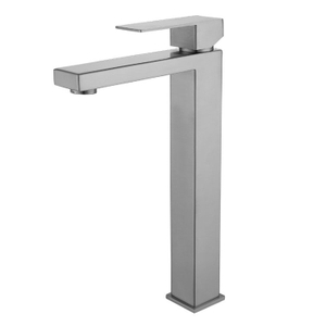 304 Stainless Steel Square Tall Bathroom Vessel Sink Basin Faucet