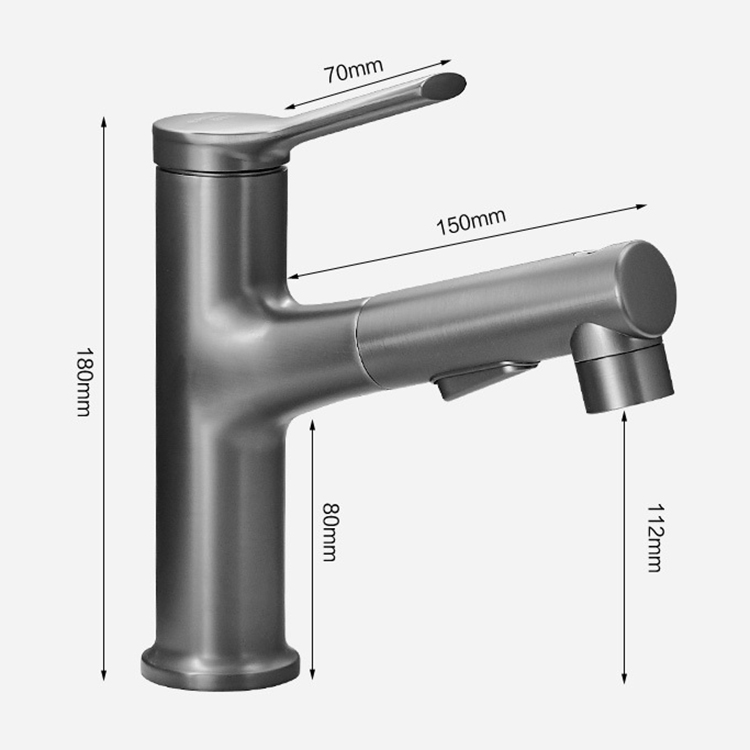 Deck Mounted Single Handle Bathroom Brass Pull Out Basin Faucet Mixer