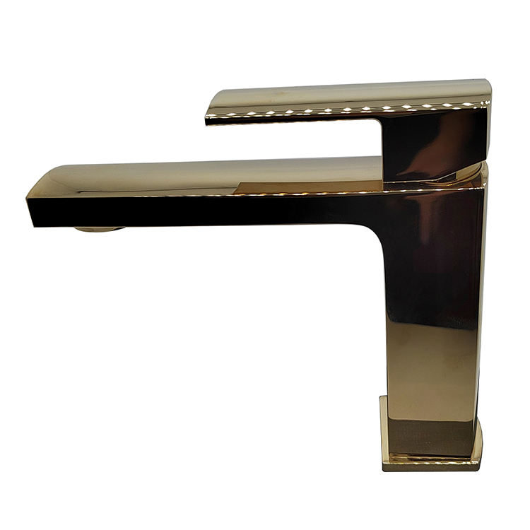 Deck Mounted Single Handle Single Hole Gold Square Bathroom Vanity Basin Faucet Tap